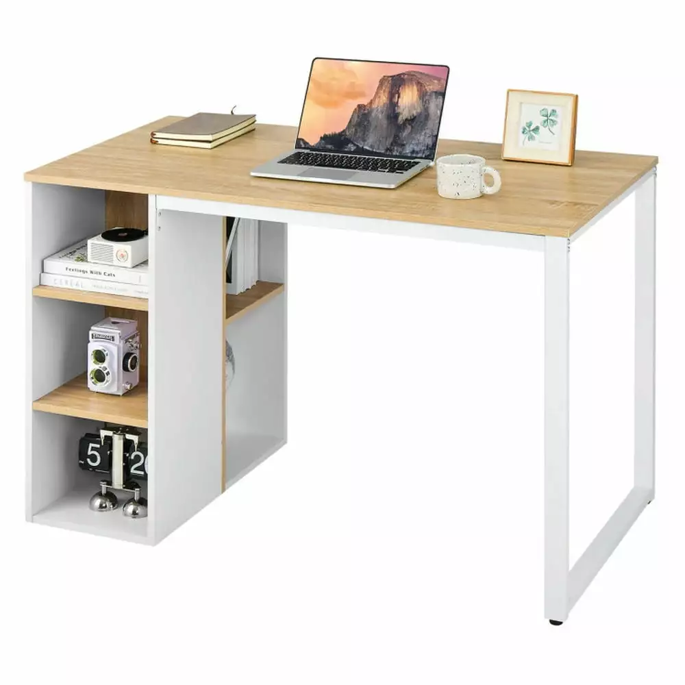 Resenkos Computer Desk 5 Side Shelves and Metal Frame