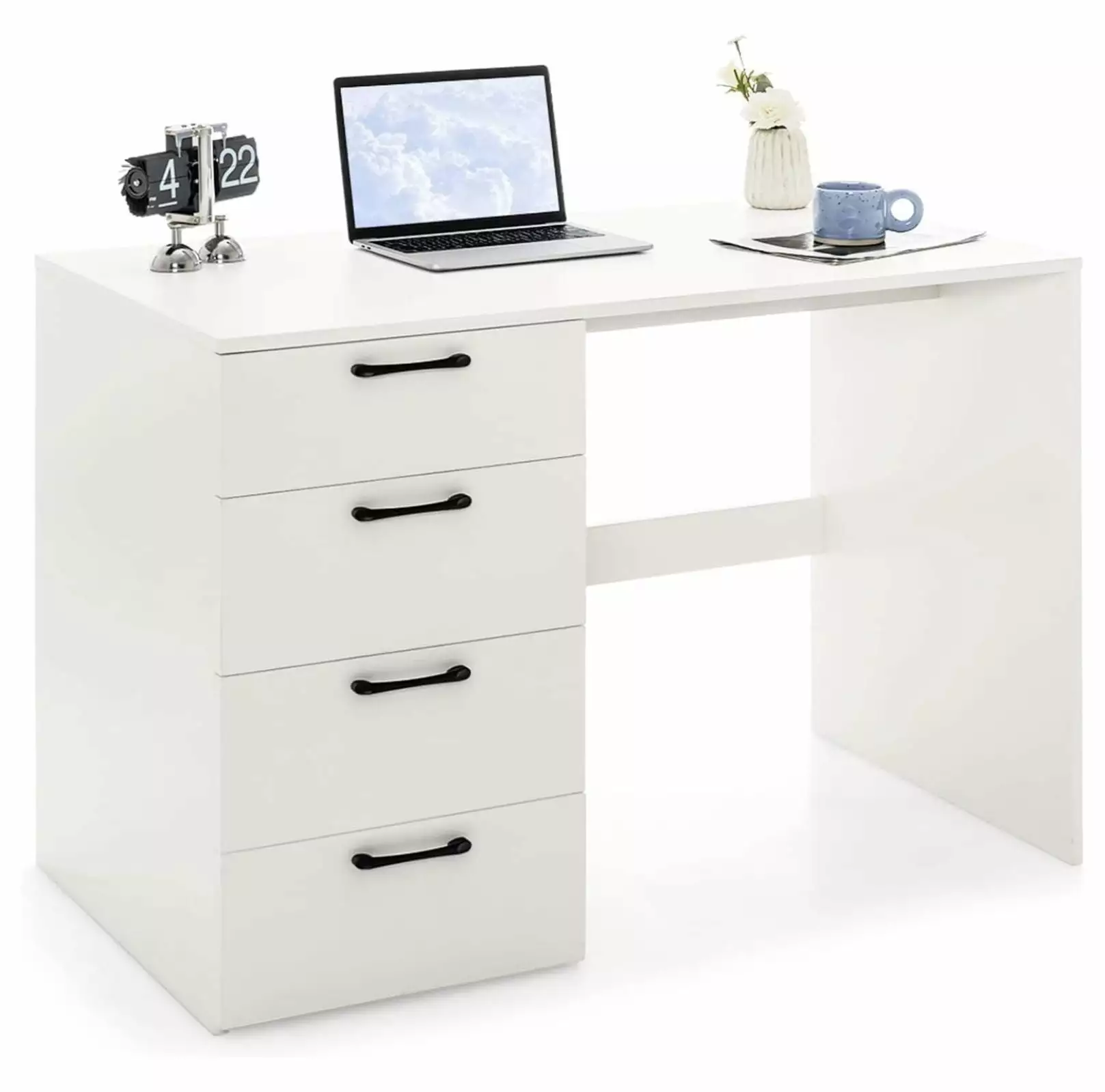 Superwum White Desk 4 Drawers Modern Home Office Vanity Study Table