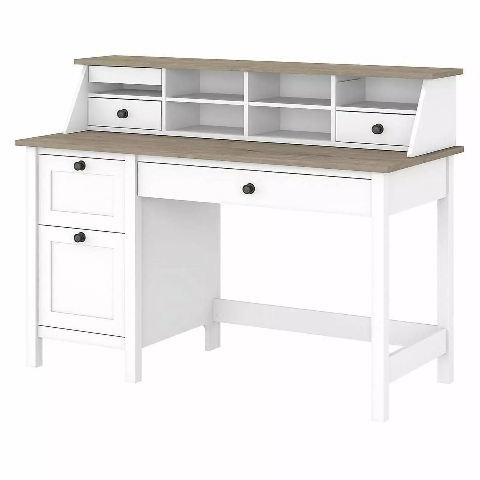 UrbanPro Farmhouse 54W Desk Drawers Organizer Shiplap Gray White Storage Desk