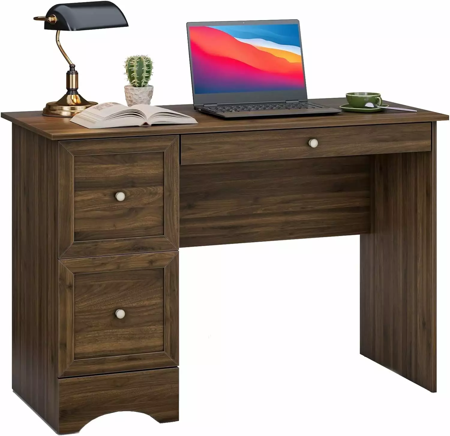 YOJFOTOOU Wooden Computer Desk 3 Drawers Compact Study Writing Desk Home Office
