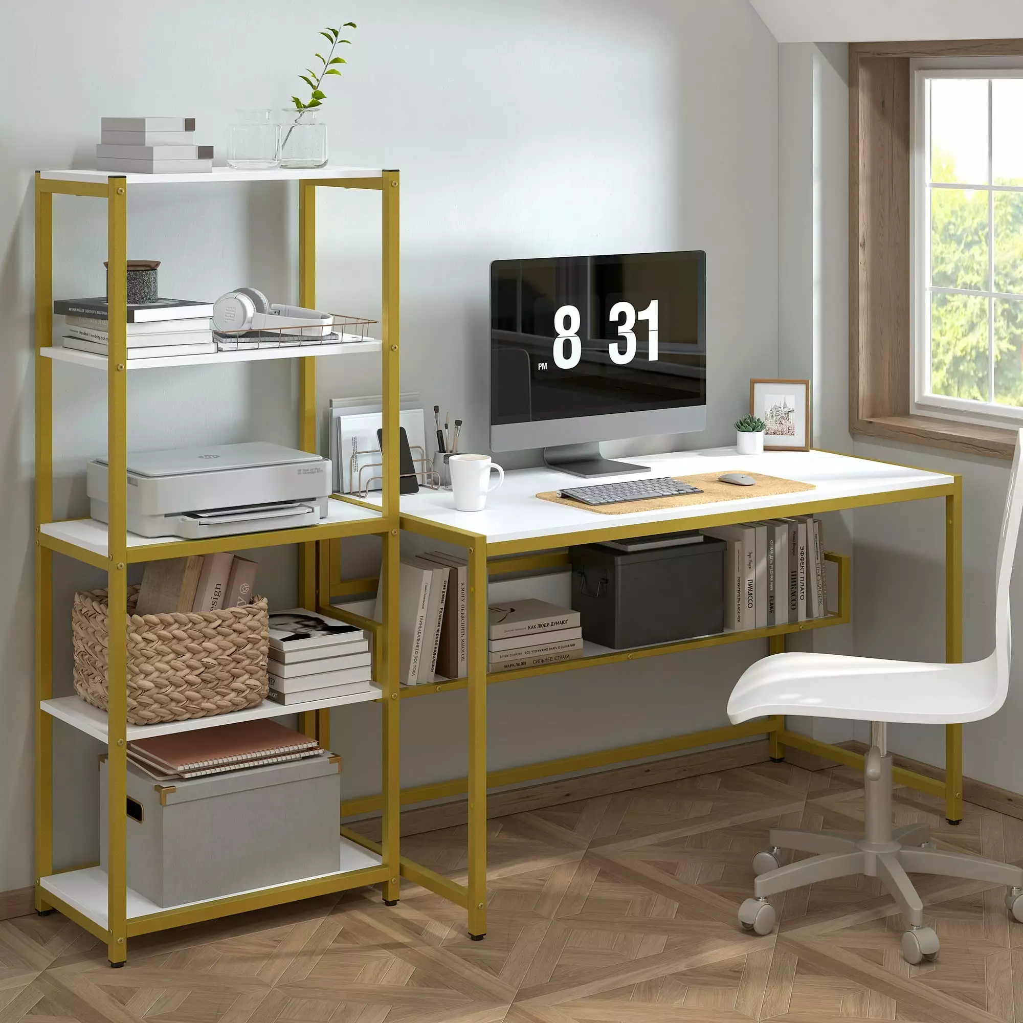 Yoneston 47 Computer Desk Removable 5 Tier Storage Shelves - Space Saving Corner Desk