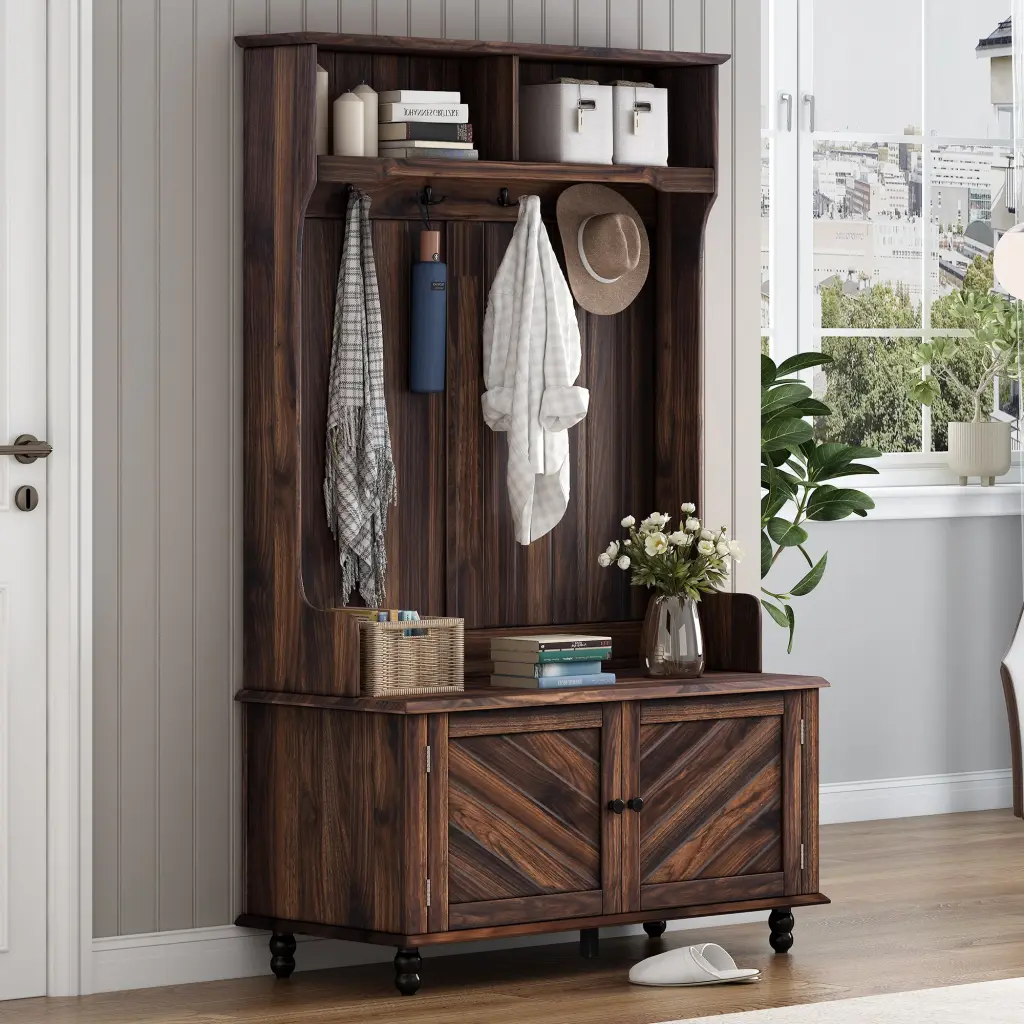 Hall Tree 4 Hooks Coat Hanger Entryway Bench Storage Bench 3 1 u-can