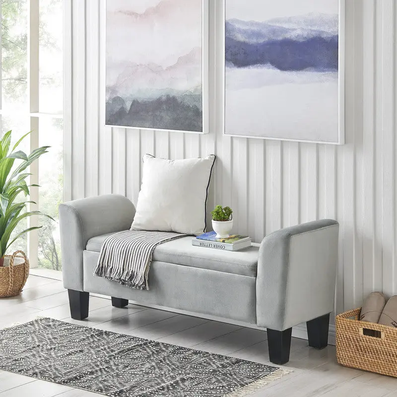 Mila 55 Inch Gray Velvet Ottoman Bench Storage Gray Velvet lilola home