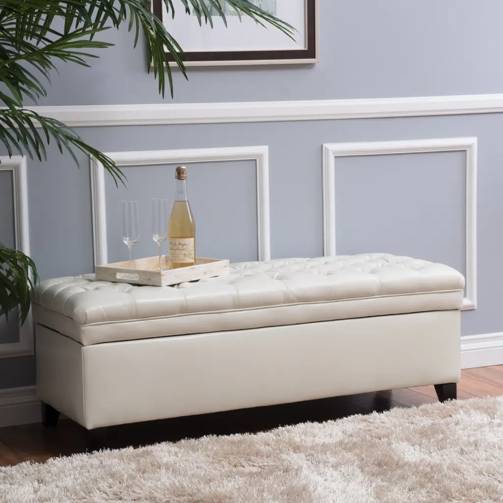 Juliana Storage Ottoman Ivory PU Versatile Furniture nh-an