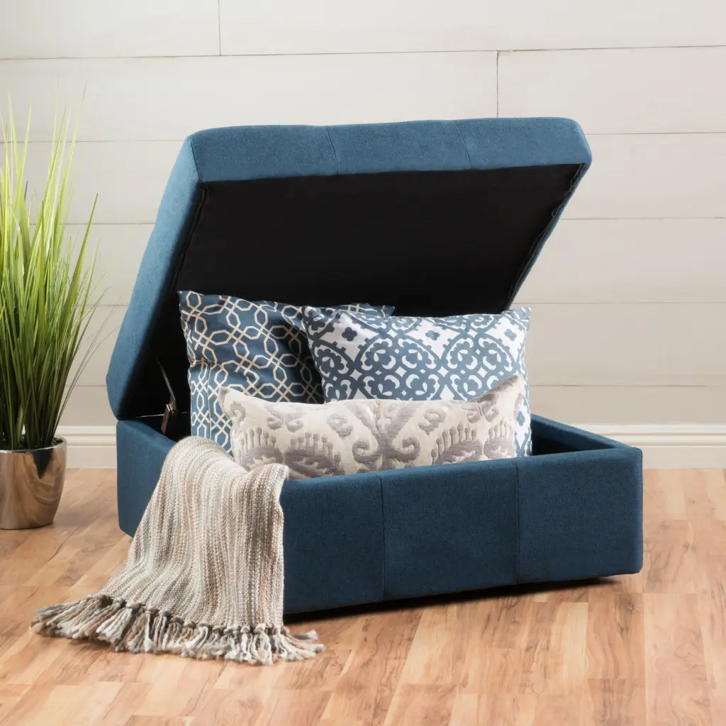 Larkin Storage Ottoman Navy Blue Fabric nh-an