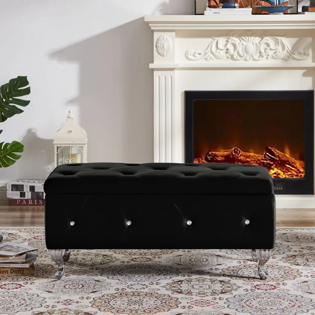 Velvet Upholstered Storage Ottoman Bench Bedroom End Bench Hidden Compartment one future