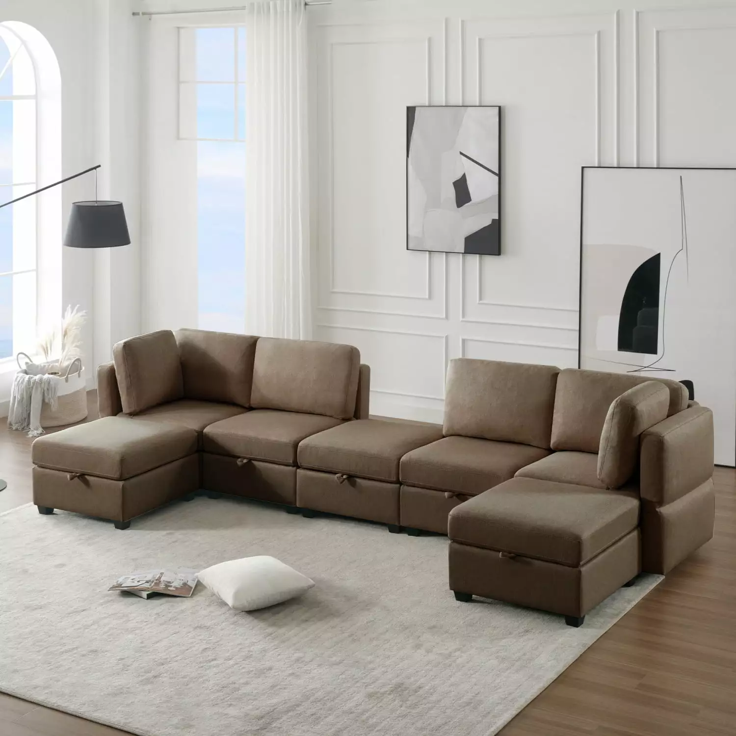 Miekor Furniture Free Combinations Storage Functional Modular Sectional Sofa Thick Seat and Back Cushions B3A853