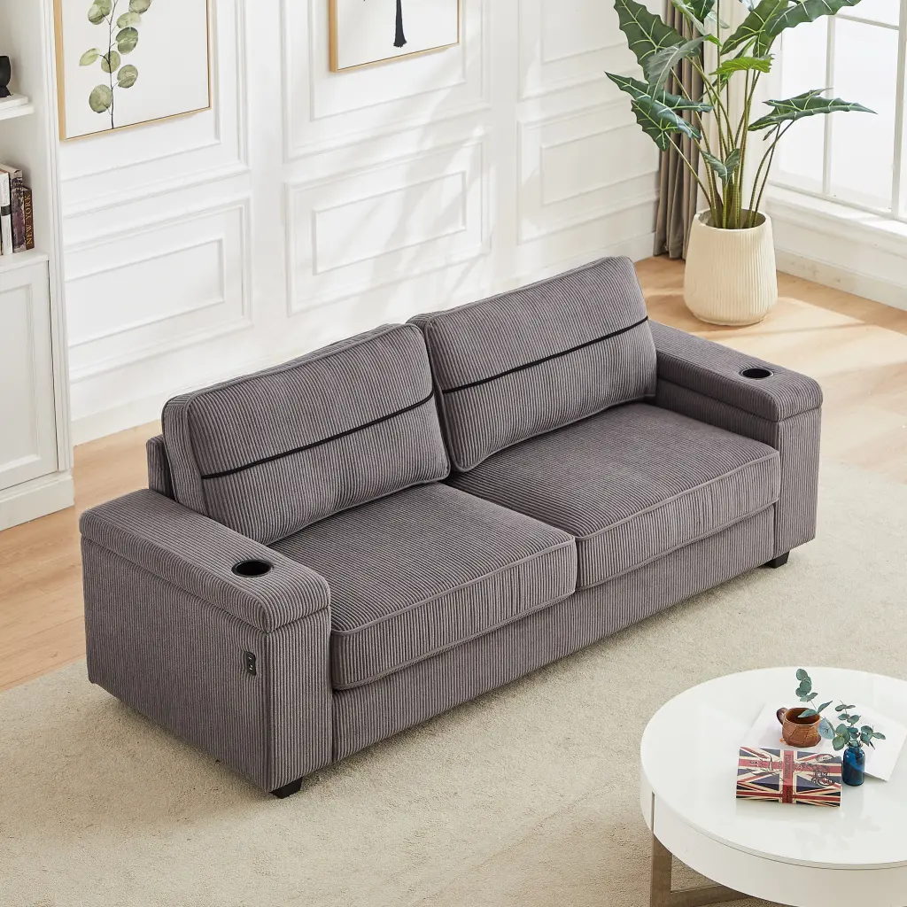 86.5 Inch Sofa Couch Deep Seat Two Storage Spaces T Pyce Fabric welike furniture