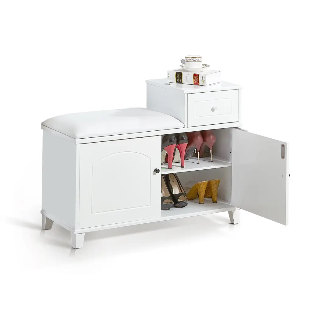 Wooden Shoe Storage Stool Drawers White White Mdf w2181