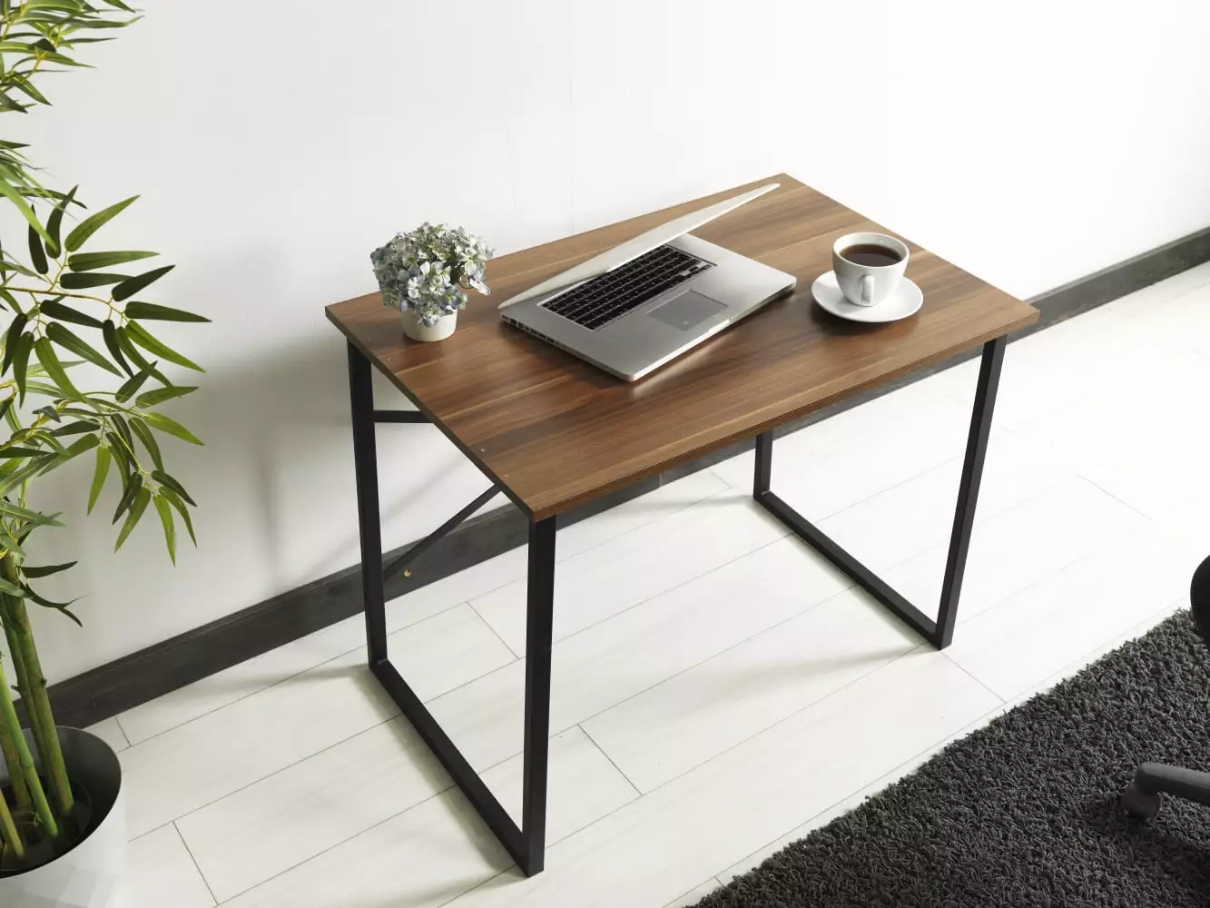 GeeHome Furnish Home Store Lator Black Metal Frame 35 Wooden Top Small Writing and Computer Desk Teens Bedroom Walnut