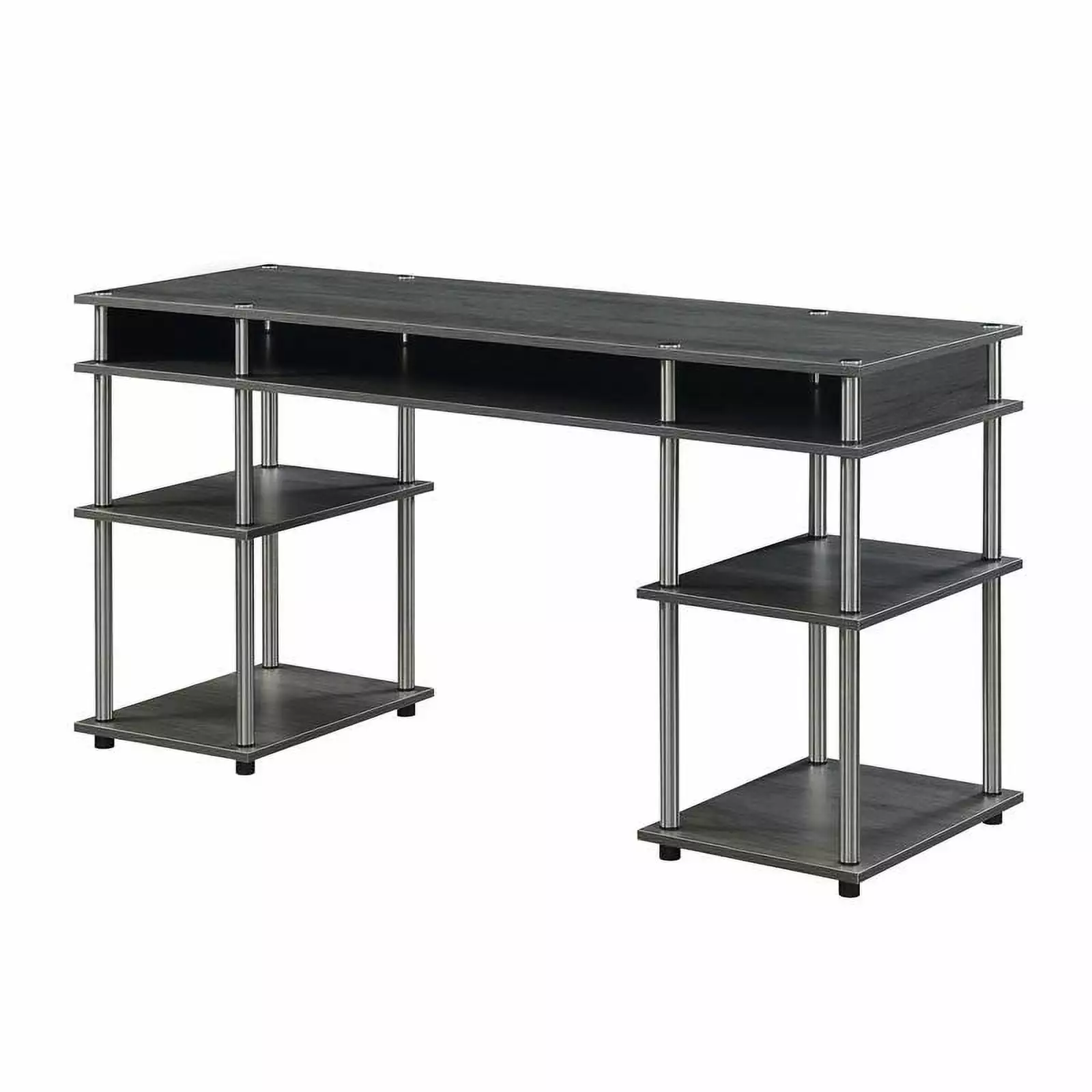 Pemberly Row No-Tools 60-inch Deluxe Student Desk Shelves Gray Wood Finish - Modern Study Desk