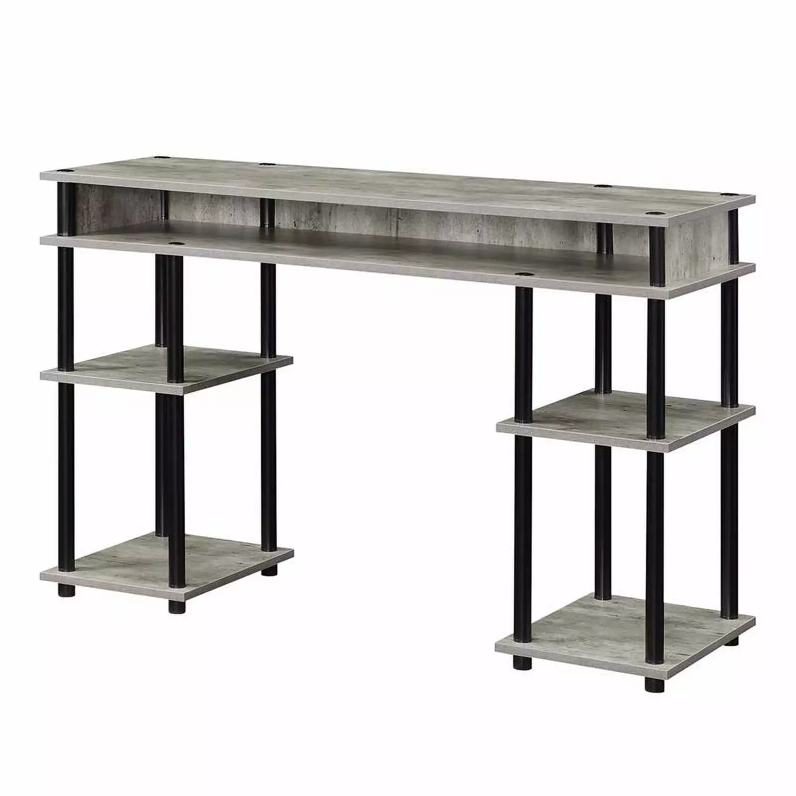 Pemberly Row No-Tools Student Desk Shelves Light Gray Wood Finish