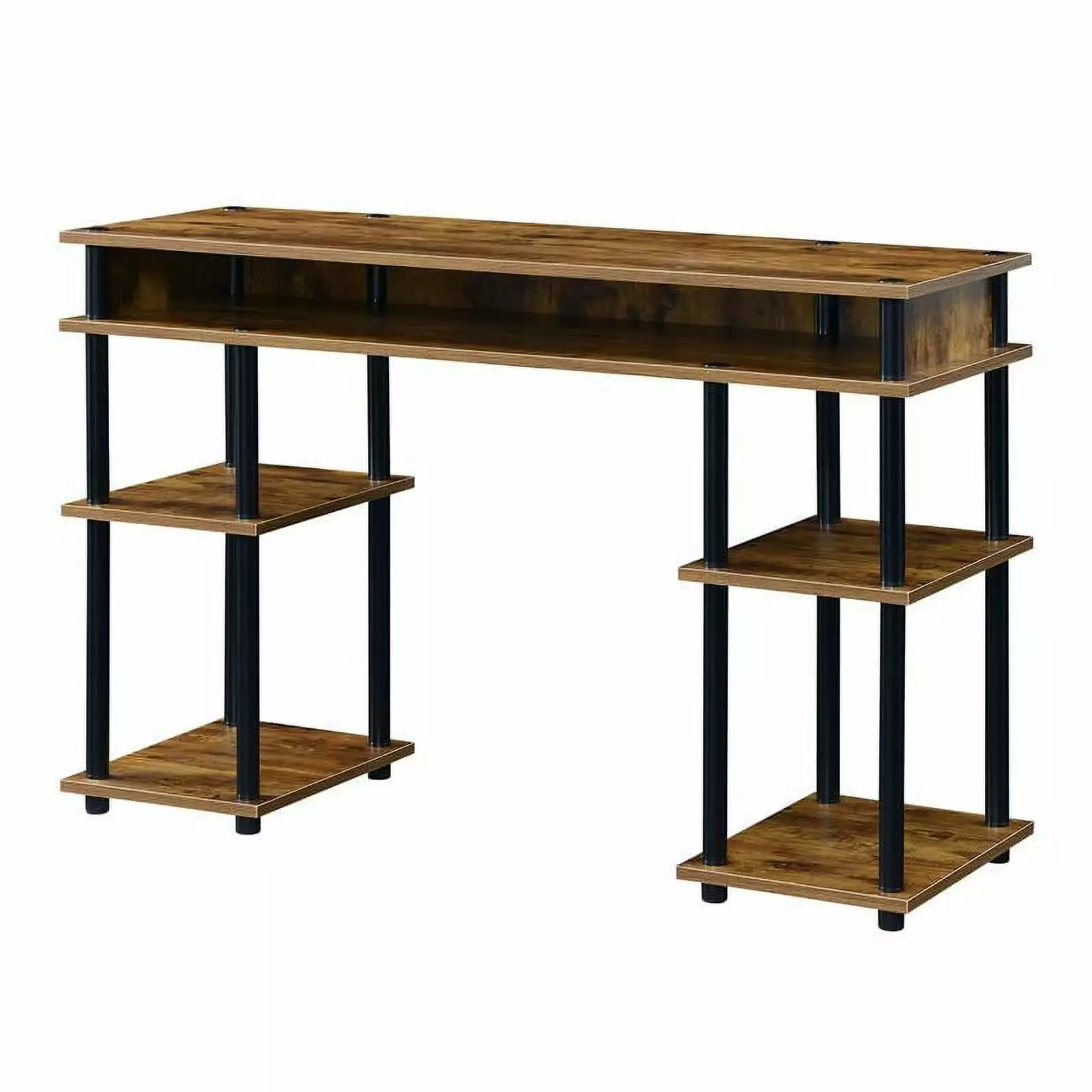 Pemberly Row No-Tools Student Desk Shelves Nutmeg Wood Finish