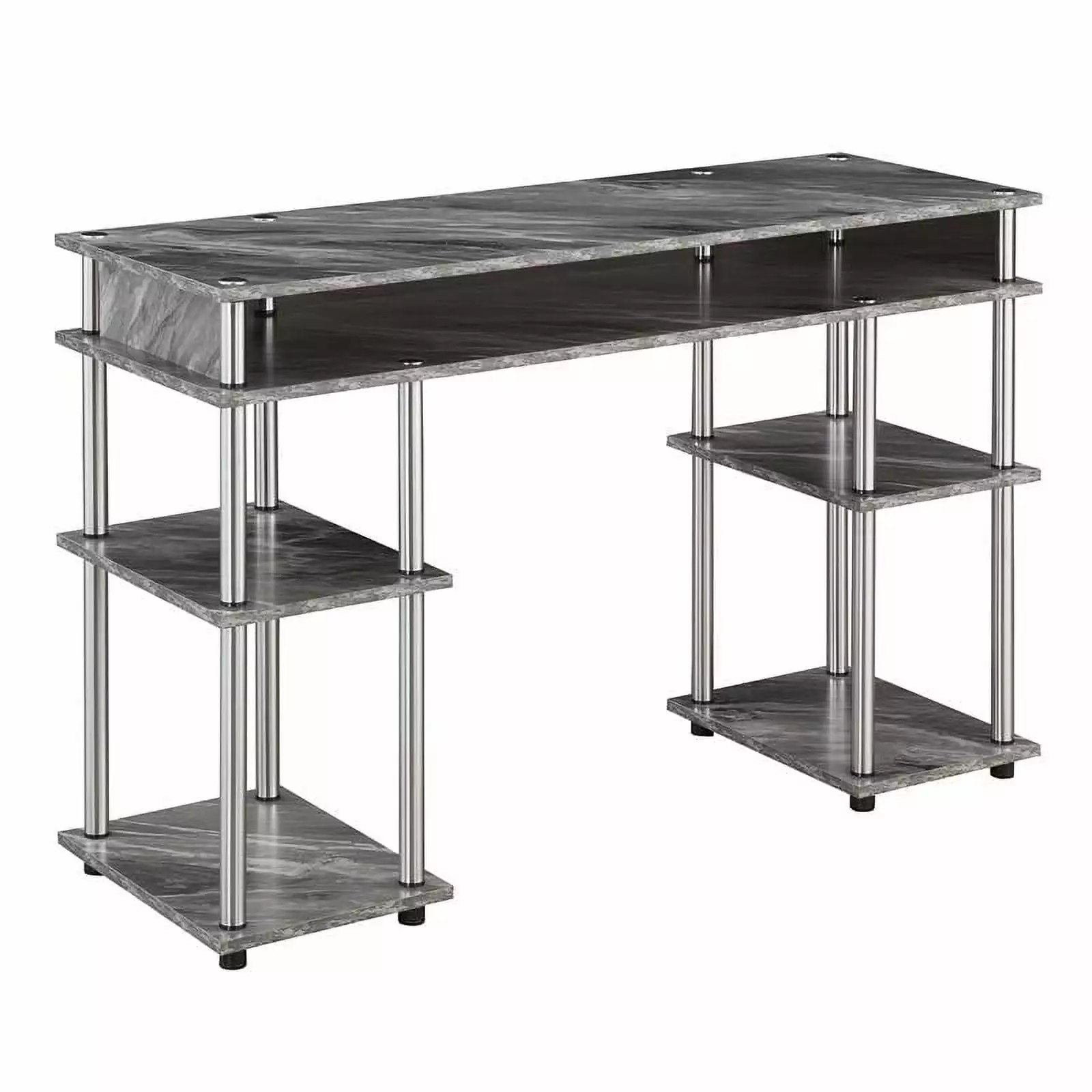 Pemberly Row No Tools Student Desk Gray Faux Marble Wood Finish