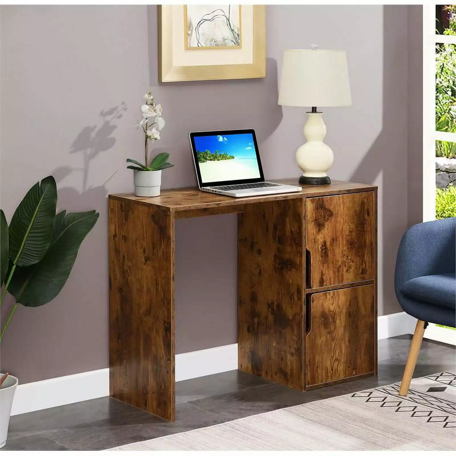 UrbanPro Contemporary Student Desk Storage Cabinets Nutmeg Wood Finish