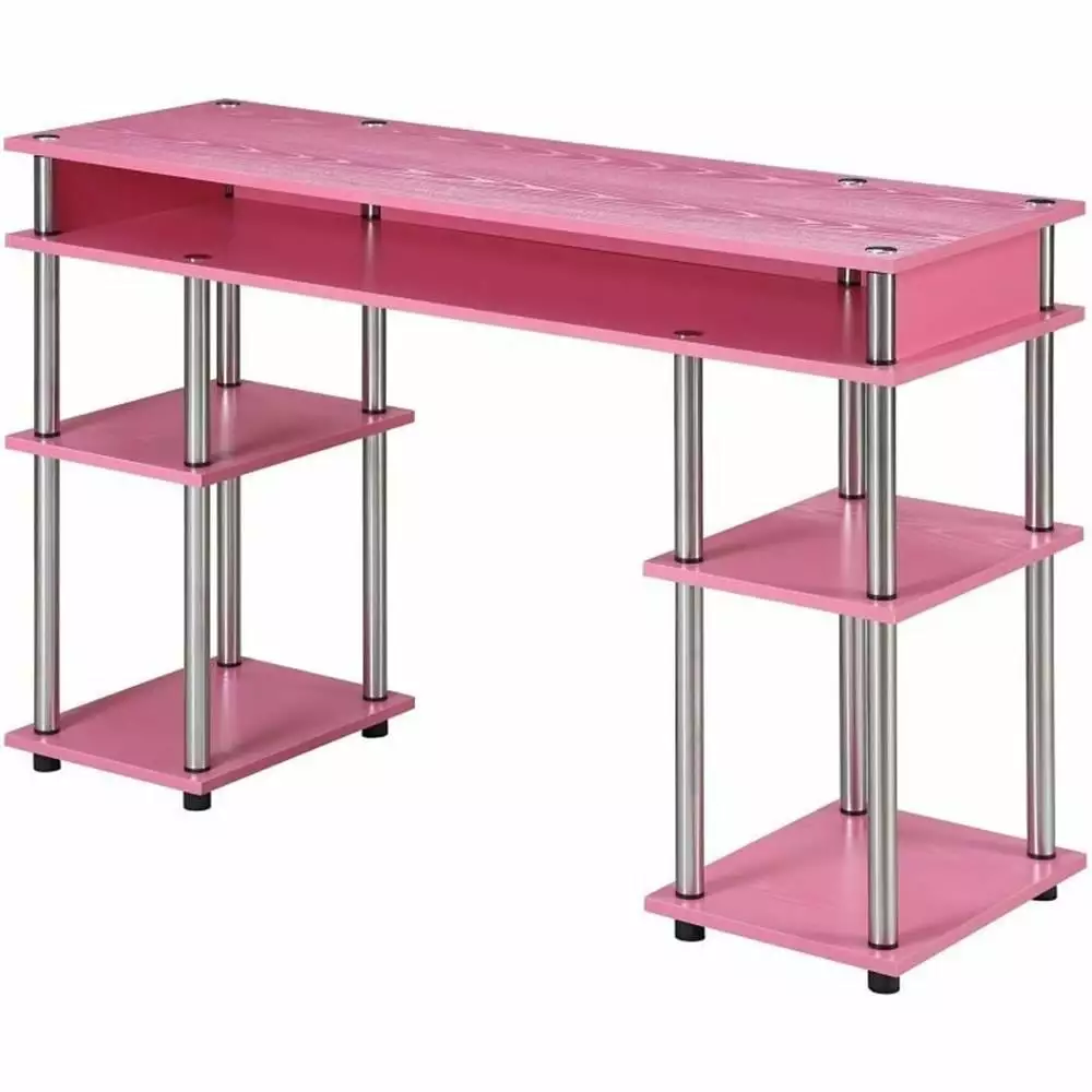 UrbanPro Contemporary No Tools Student Desk Pink Wood Finish - Stylish Study Table Girls