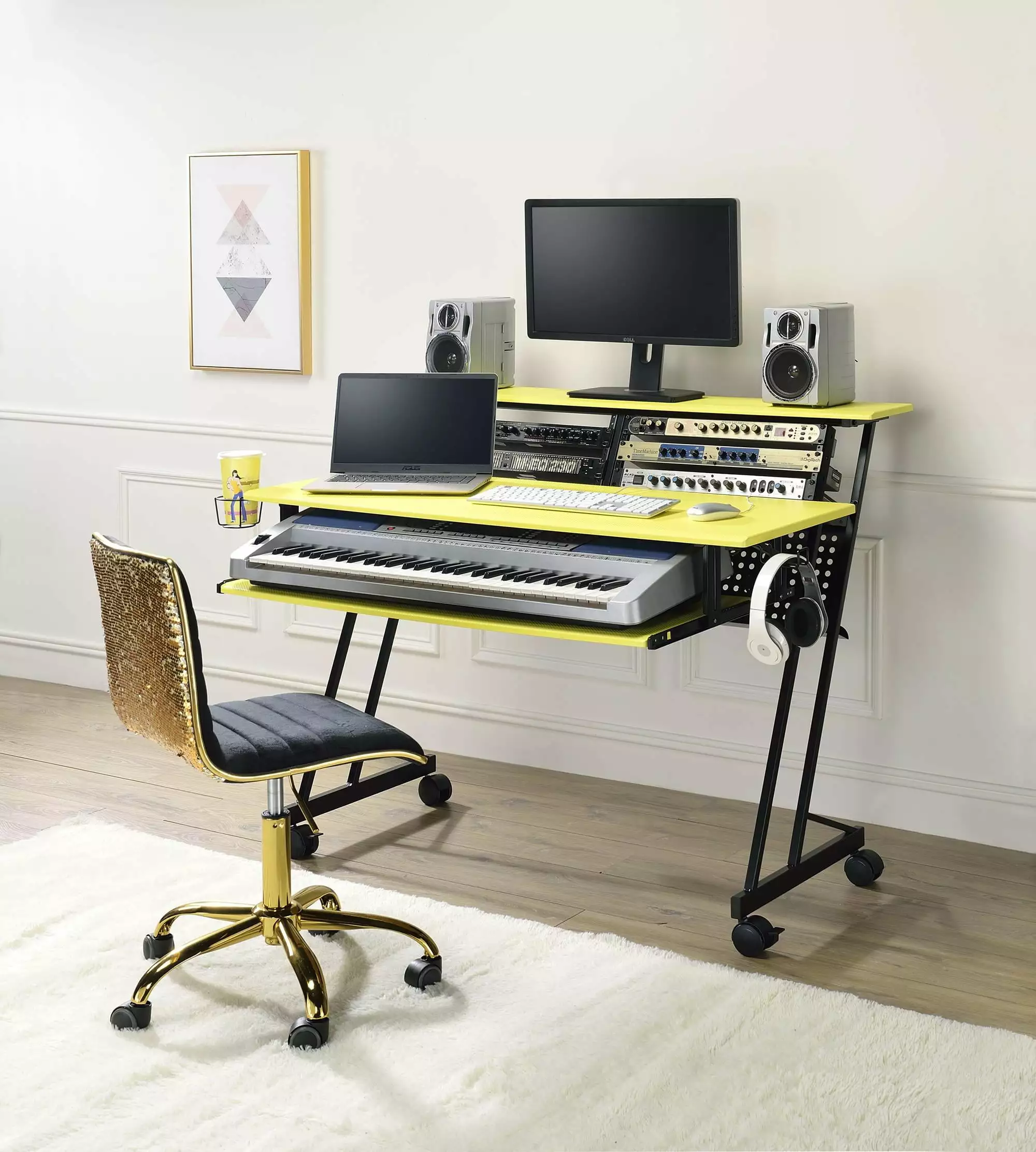 Acme Furniture Suitor Music Recording Studio Desk Yellow Black Computer Desk ARCTICSCORPION
