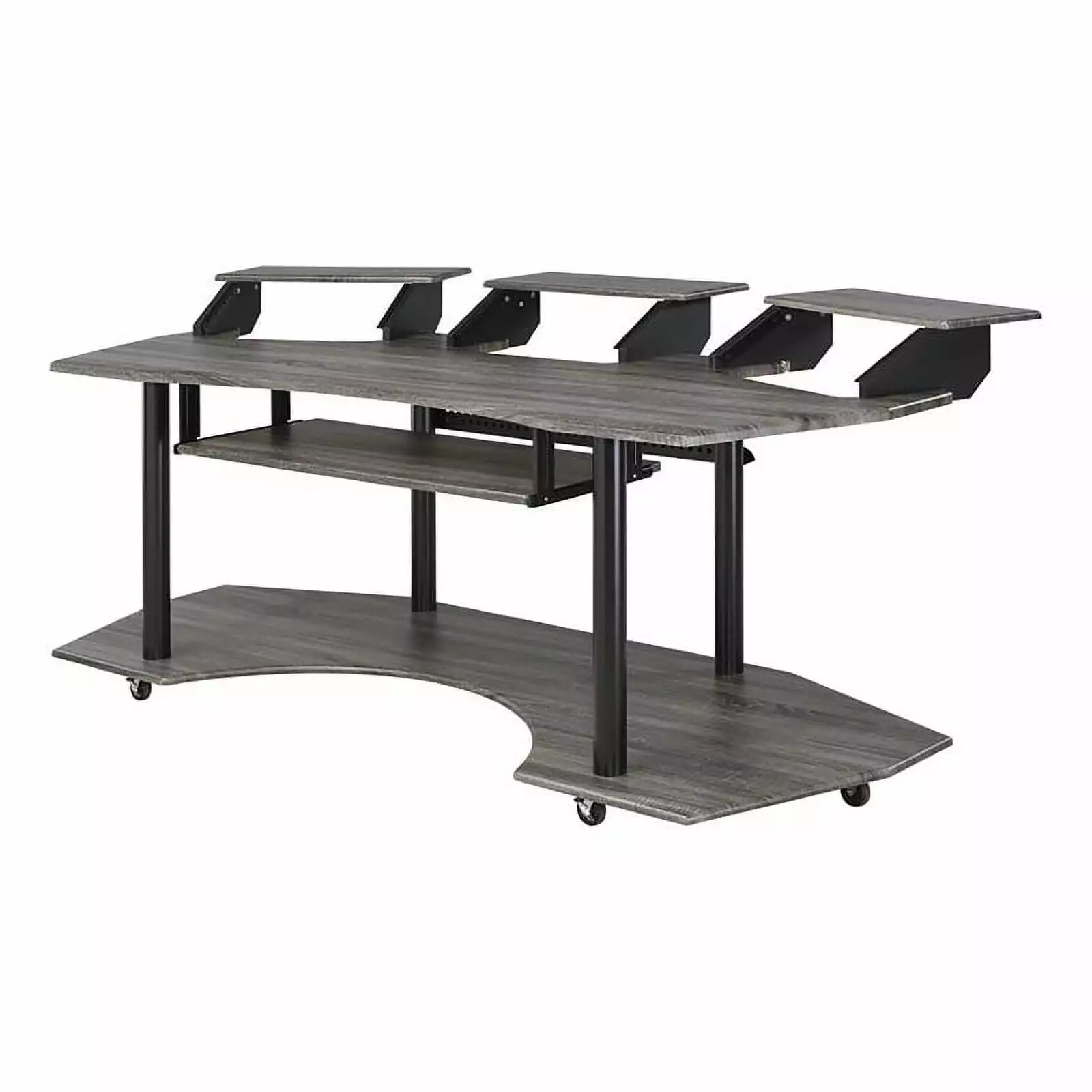 Bowery Hill 4-Shelf Wood Music Recording Studio Desk Black Oak