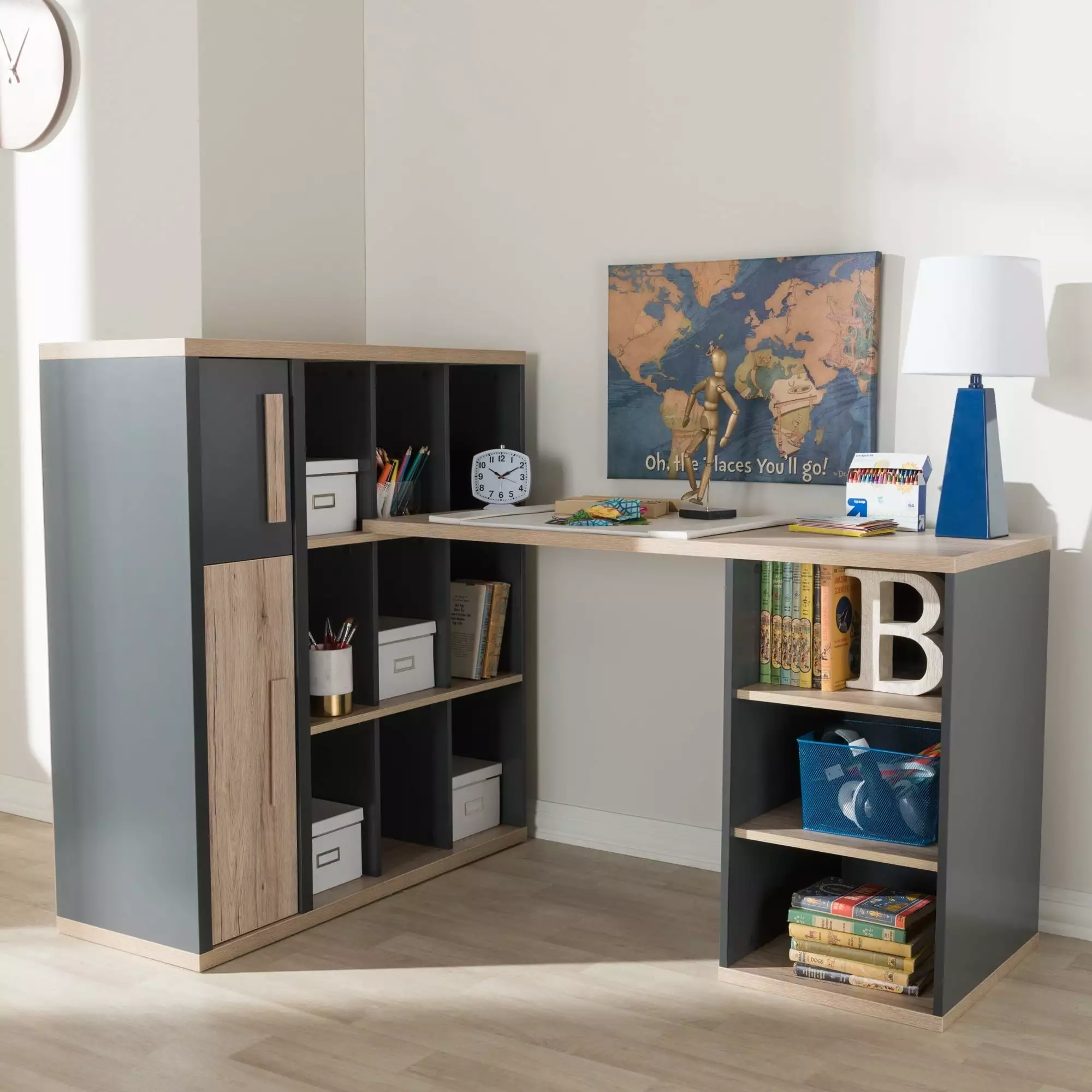 Baxton Studio Contemporary Study Desk Dark Grey Light Brown