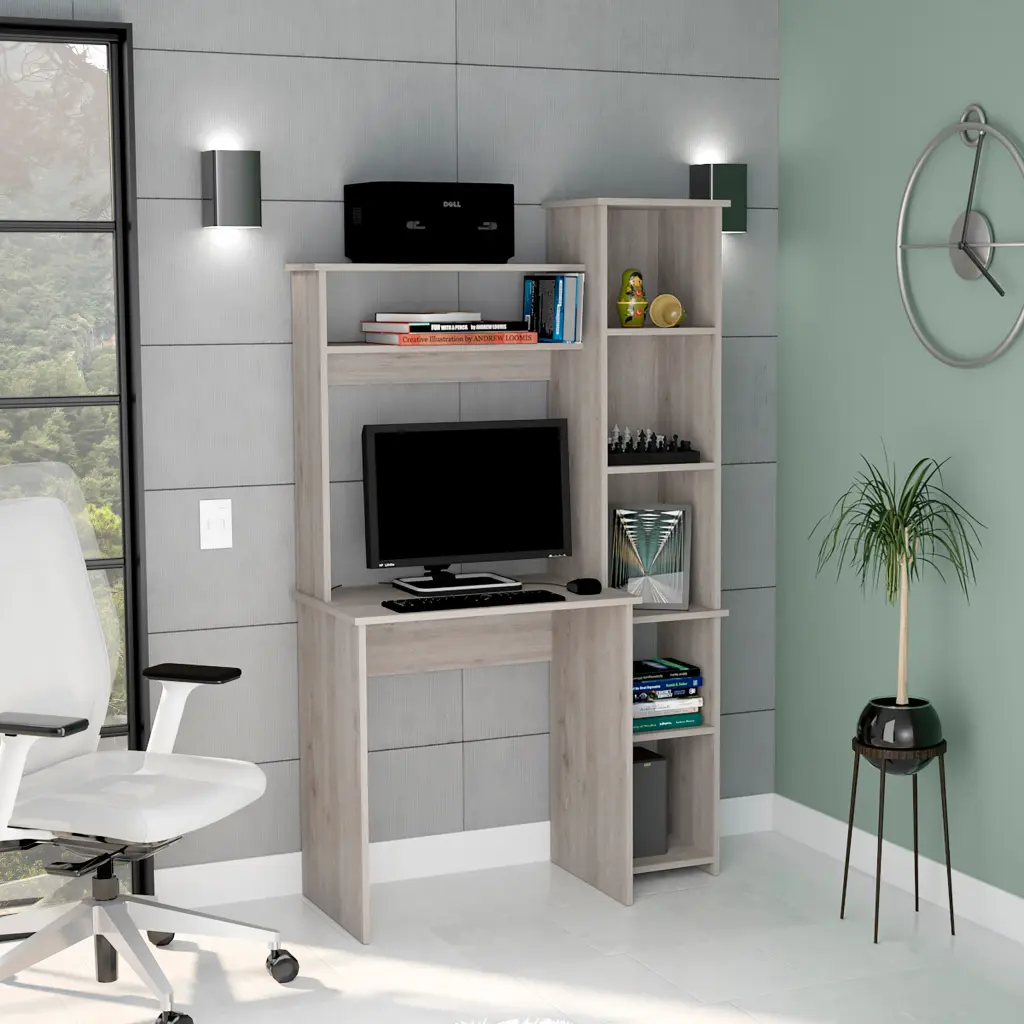 Aramis Desk Five Shelves Two High Quality Shelves Light Gray Particle Board Study Desk depot e-shop