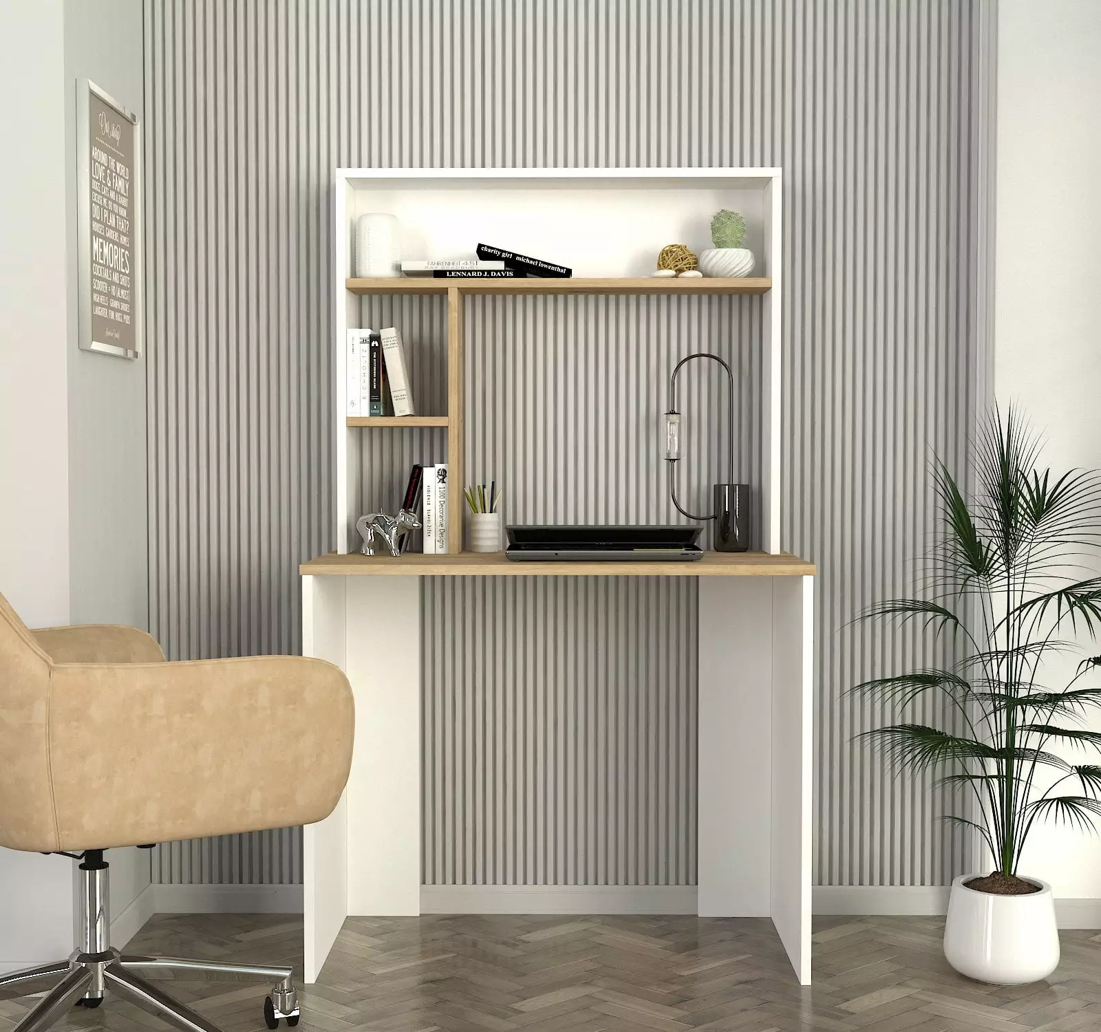 DORPEK Study Desk 33 Tabletop and 3 Tier Shelves