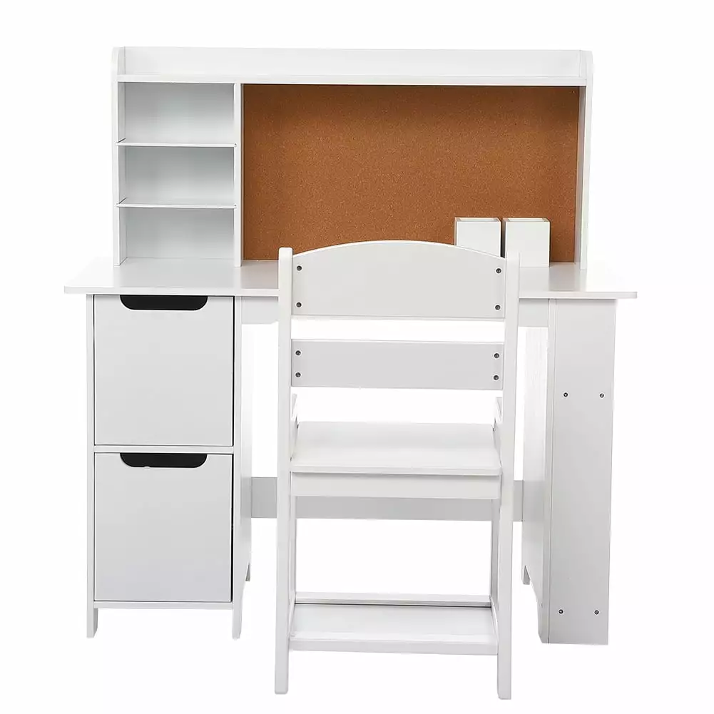 Kids Study Desk Chair Wooden Children School Study Table Bookshelf Bulletin Board and Cabinets 3-8 Years Old Computer Work...