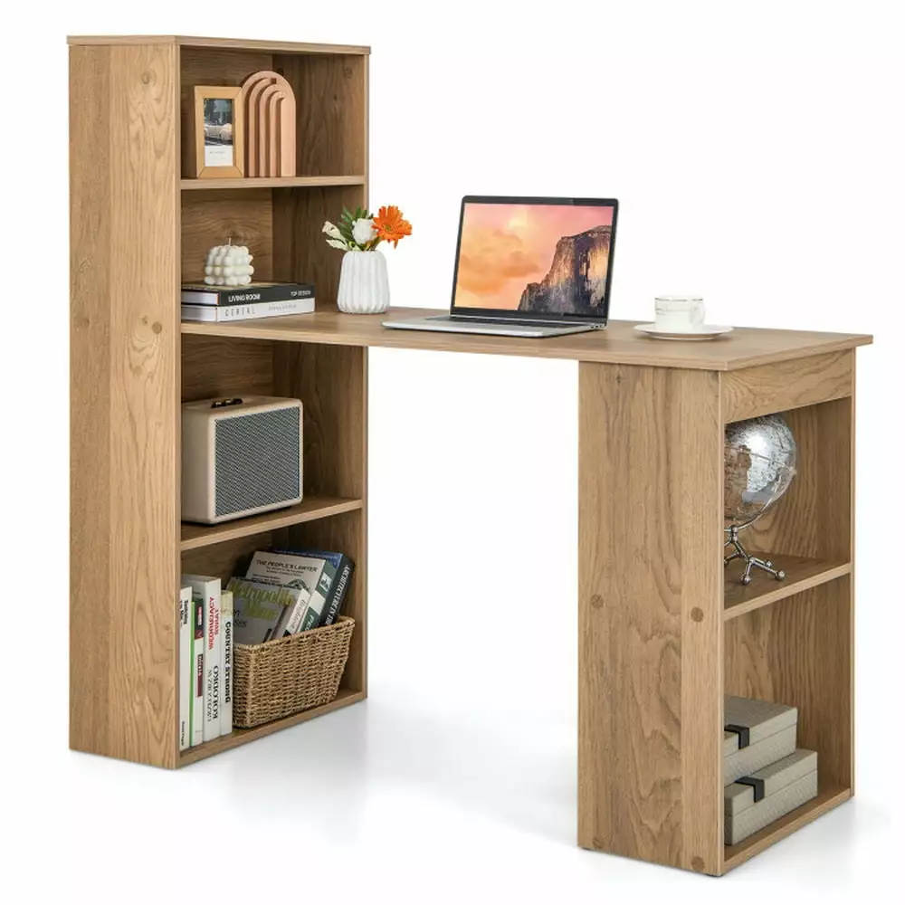 Kadyn Writing Study Desk. Computer Desk. Laptop Workstation Desk.48 Inch Computer Desk 4-Tier Bookcase and CPU Stand-Natural