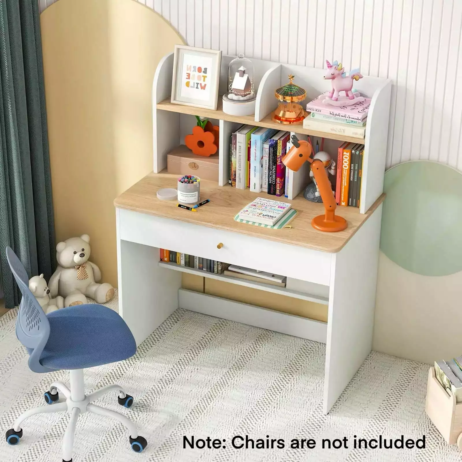 Laicejoy Kids Study Desk Storage Wooden Children Writing Table and Hutch
