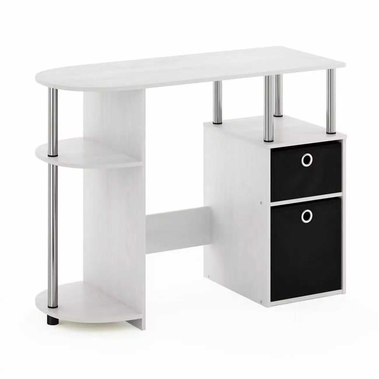 JAYA Simplistic Computer Study Desk Bin Drawers White Oak & Stainless Steel Tubes Lauren Ralph Lauren