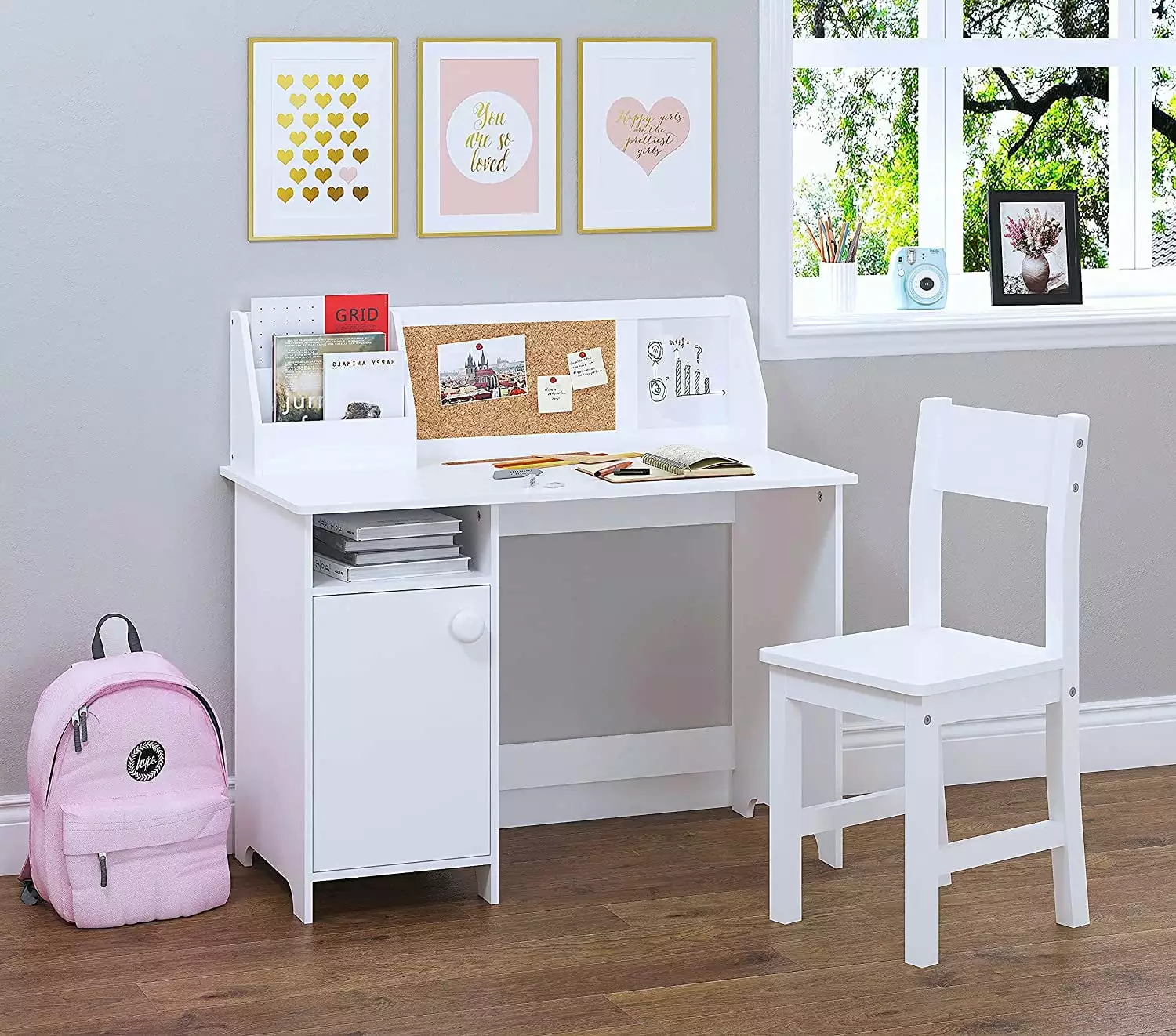 Study Desk Set Kid Simple Writing Desk Chair Ages 3-8 White Wpond