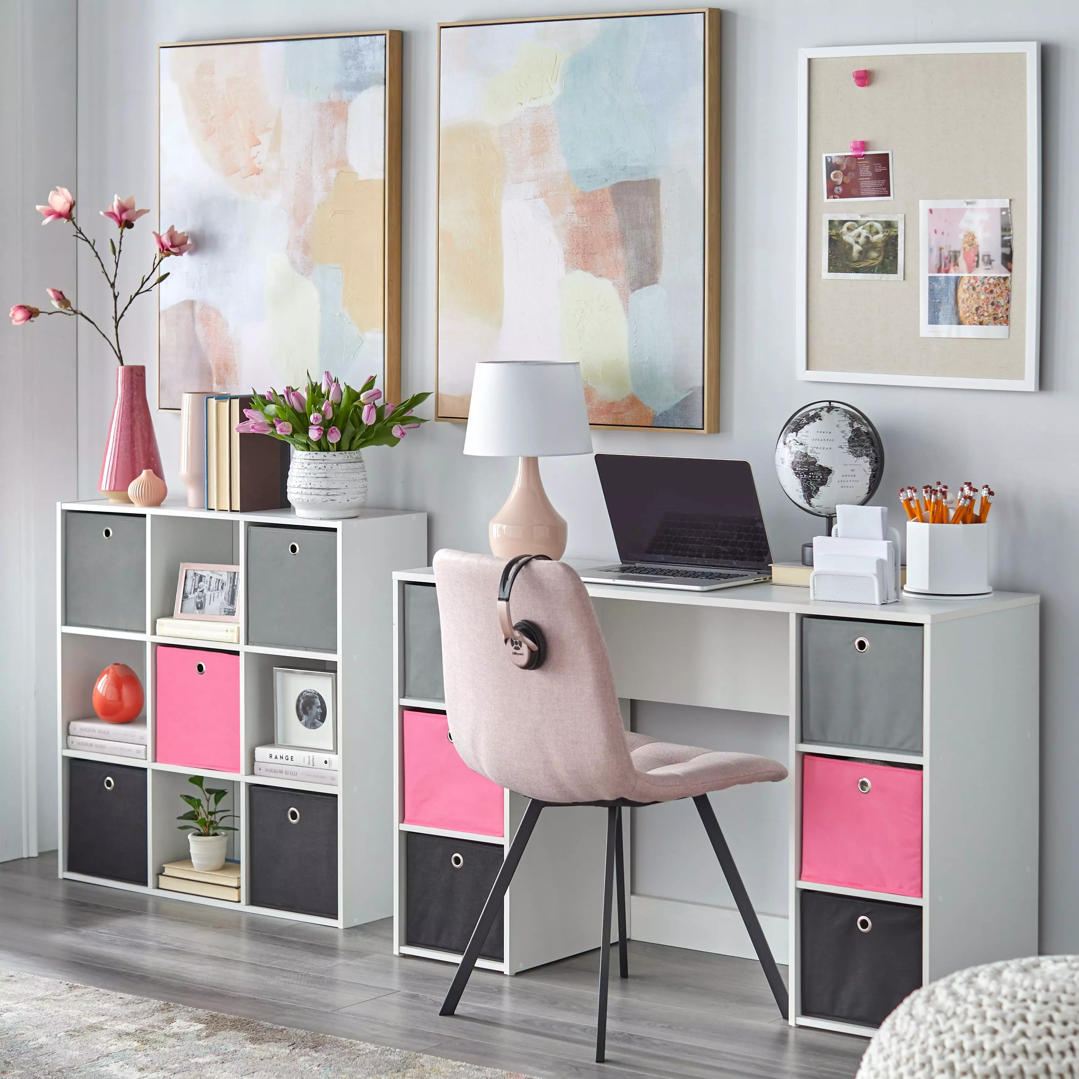Simple Living Jolie Pink Theme 6-bin Writing Desk 5-bin Bookcase Set Simple Living Products