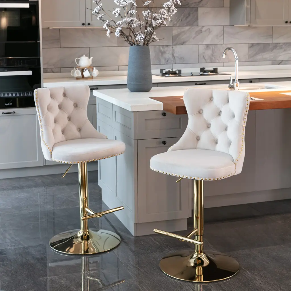 Golden Swivel Velvet Barstools Adjustable Seat Height 25-33 Inches a-a furniture