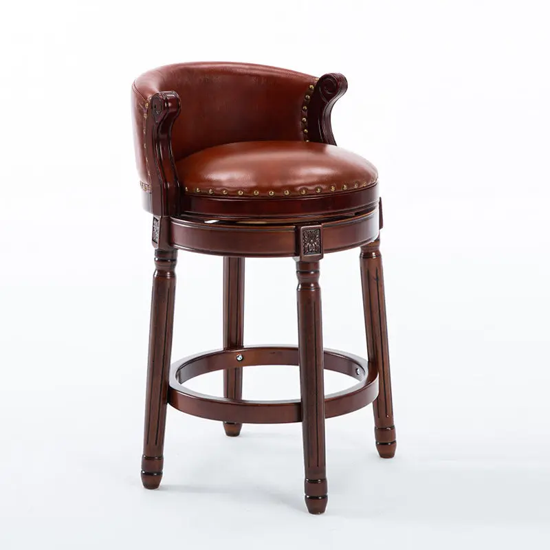 Seat Height 26 Inch Cow Top Leather Wooden Bar Stools 360 Degree Swivel ayulife