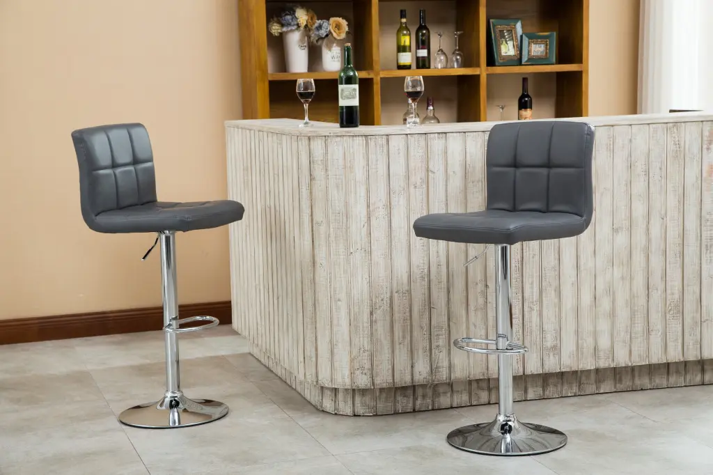 Swivel Faux Leather Adjustable Hydraulic Bar Stool Set 2 Gray Bar Stools hz
