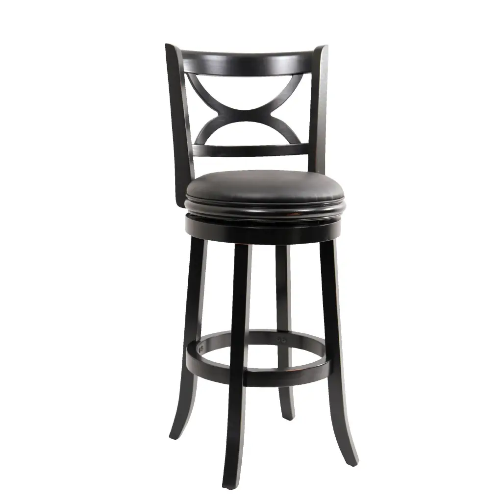Ava 29 Inch Swivel Bar Stool Solid Wood Rich Faux Leather Midnight royal hampton