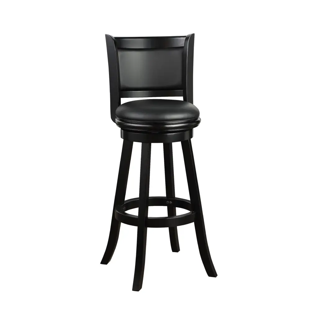 Pio 34 Inch Extra Tall Swivel Bar Stool Solid Wood Faux Leather Black royal hampton