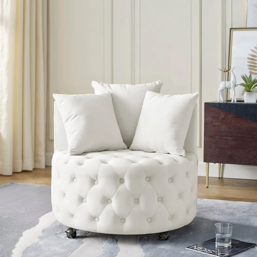 Velvet Upholstered Swivel Chair Button Tufted Detail Living Room chuangyuan smart home