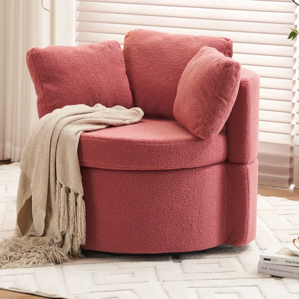 029 Teddy Fabric Swivel and Storage Chair Back Cushion Living Room dg collection