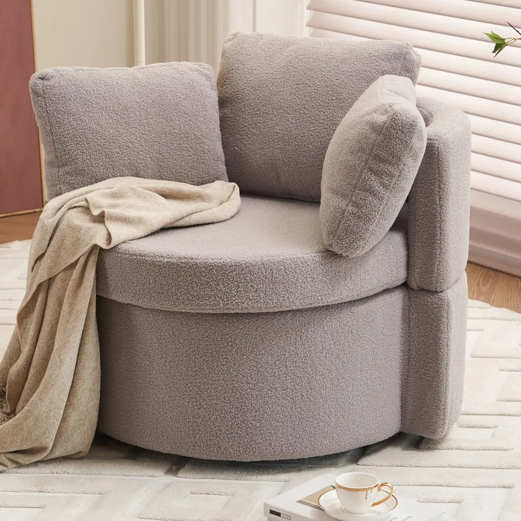 029 Teddy Fabric Swivel Storage Chair Back Cushion Living Room dg collection