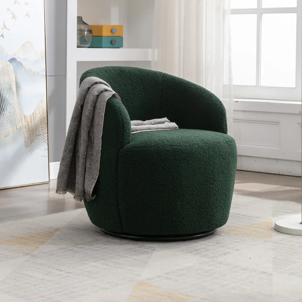 Teddy Fabric Swivel Accent Armchair Barrel Chair Black Powder Coated Base dg collection