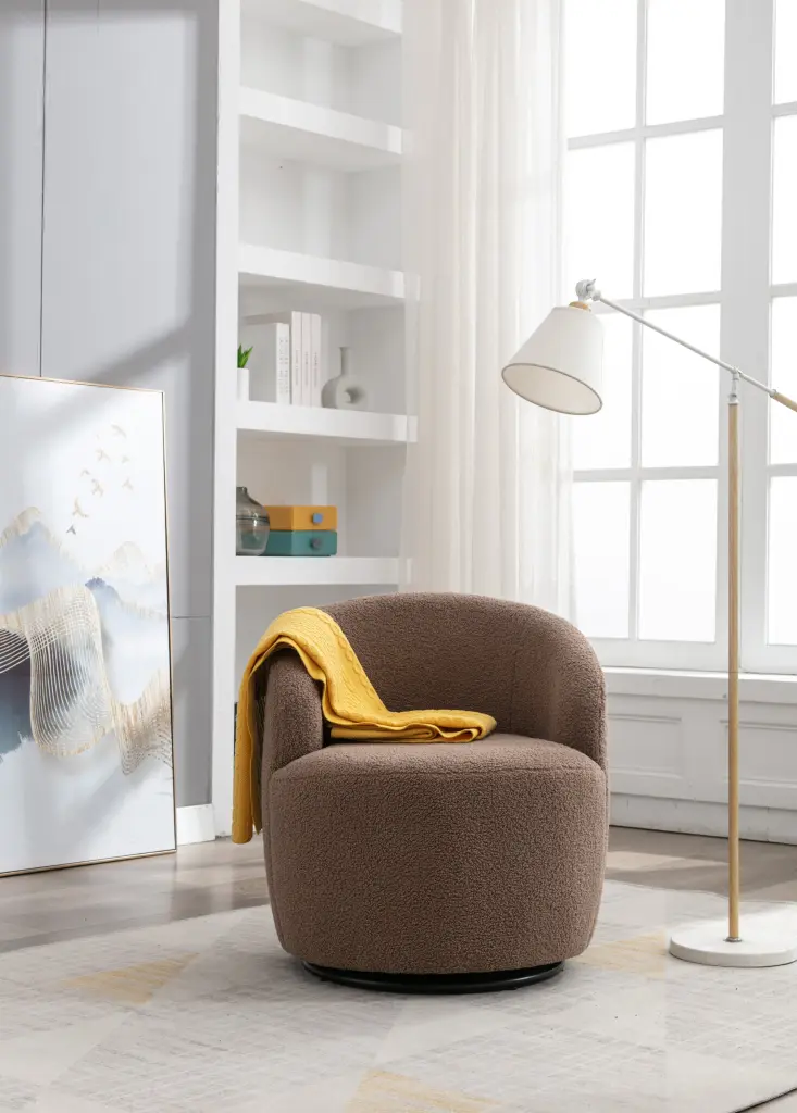 Teddy Fabric Swivel Accent Armchair Barrel Chair Black Powder Coated Base dg collection