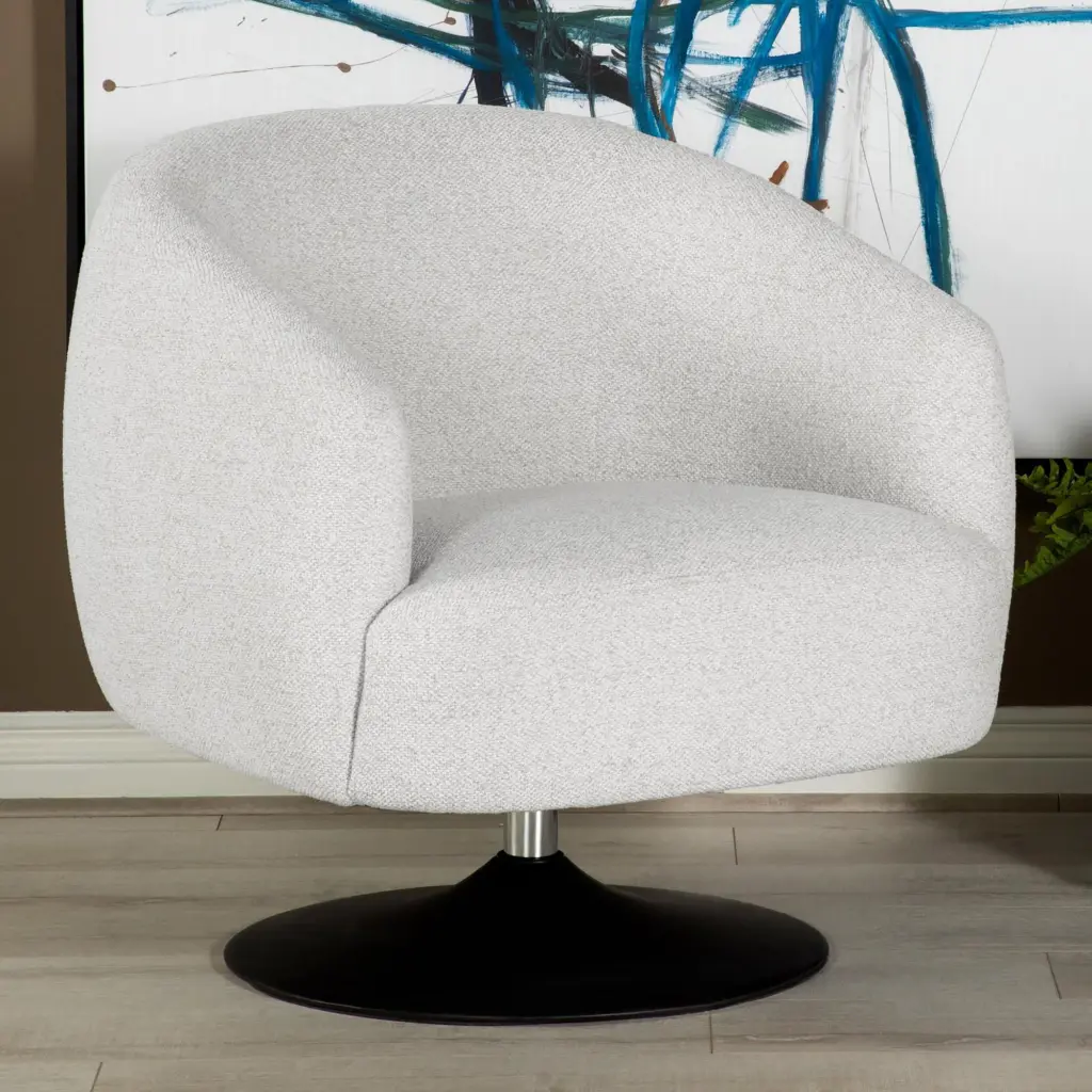 Beige and Matte Black Upholstered Swivel Accent Chair Living Room furniture max