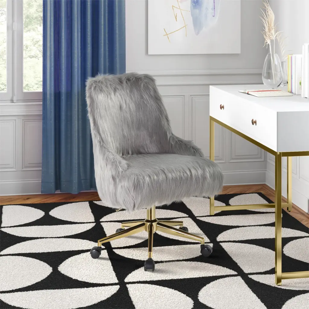 Grey And Gold Swivel Office Chair Rectangular Back Home Office furniture max