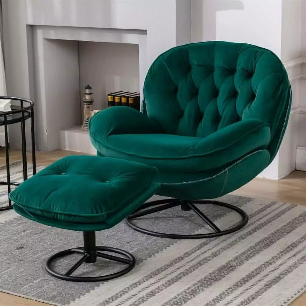 Swivel Accent TV Chair Ottoman Modern Velvet Armchair Living Room Green INCLAKE