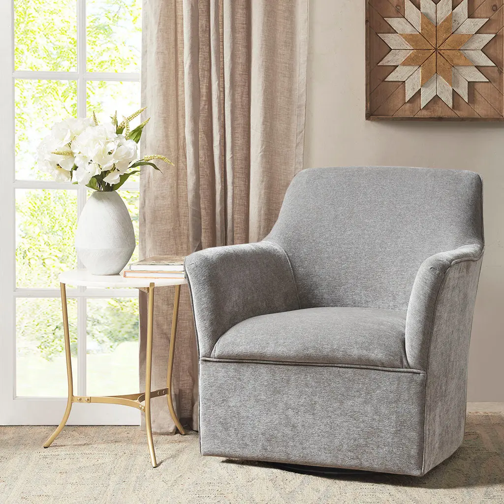 Augustine Swivel Glider Chair Grey Solid Wood Living Room Chair jla
