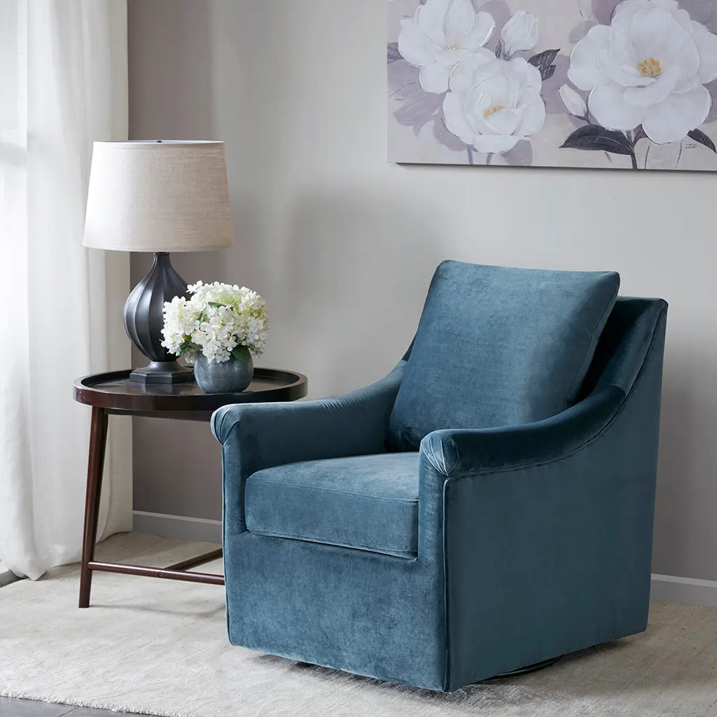 Deanna Swivel Chair Blue Solid Wood Modern Accent Chair Living Room jla