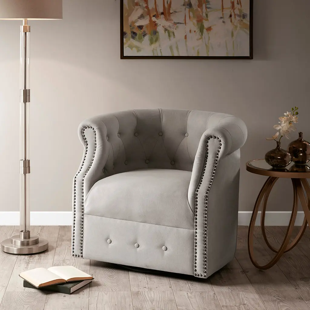 Owen Swivel Chair Beige Solid Wood Frame jla