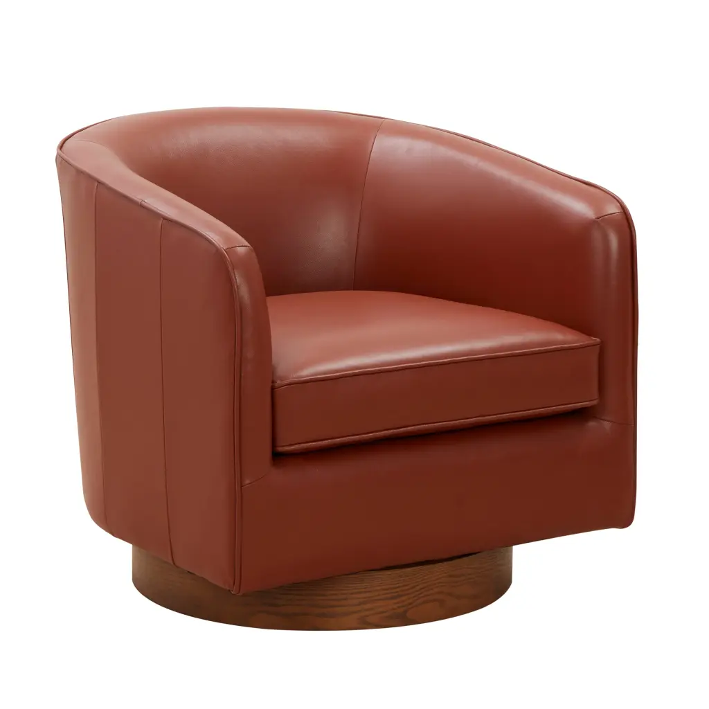 Tessa Caramel Top Grain Leather Swivel Chair Wood Base ridgecrest home