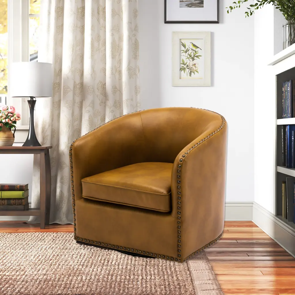 Trenton Swivel Arm Chair Camel Foam Pu Leather Comfortable Office Chair ridgecrest home