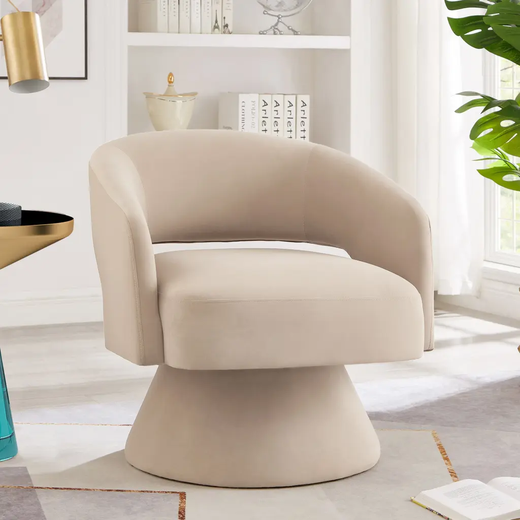 Modern Swivel Barrel Chair Upholstered Velvet Round Accent Chair 360 Degree wm home furniture